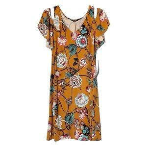 MSK Burnt Orange Floral Print Textured Cold Shoulder Mini Dress Size S NWT